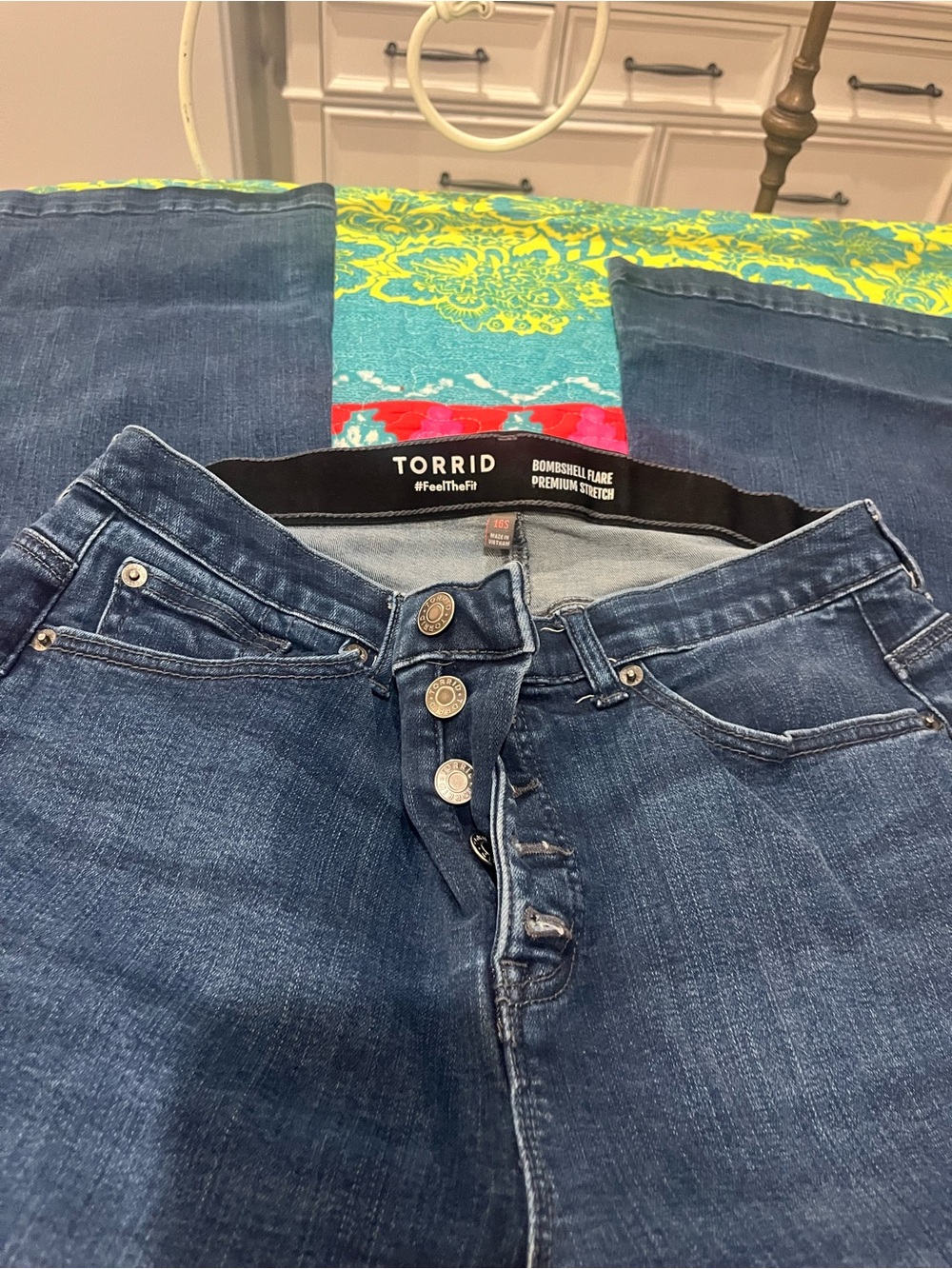 Torrid Blue Button-Fly Flare Jeans